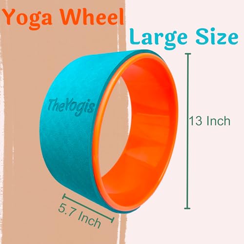 Image of The Yogis Yoga Wheel and Block Set, 13x5.7inch Wheel with 2 EVA Foam Blocks & 1 Yoga Belt, Turquoise and Orange