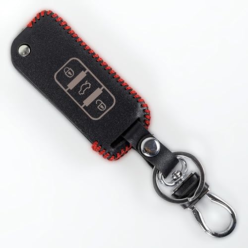 Image of Leather Car Key Cover Case with Key Chain for Mahindra Old Xuv - 500 (Black)