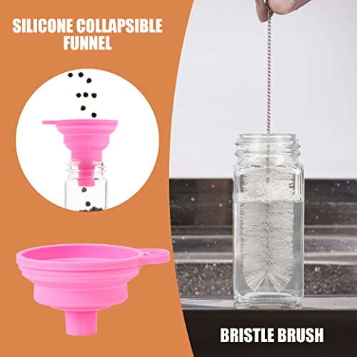 Foto von 12 Stück 120 ml Gewürzgläser eckig mit Streueinsatz | Aus schönem Glas mit Deckel | 5 in 1 Set für edle Gewürzaufbewahrung mit Gewürzetiketten, Trichter, Bürste & Kreidestift