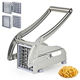 DASIAUTOEM Pommesschneider, Kartoffelschneider Edelstahl, Pommespresse Scheiben mit 2 Klingengrößen, Pommes Schneider Gerät mit Rutschfester Gummibasis, Pommes Maschine, Heißluftfritteuse