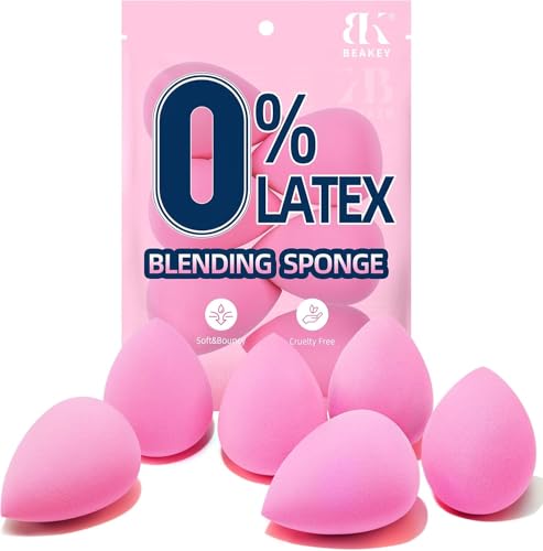 BEAKEY Juego de Esponjas de Maquillaje de 6 Piezas, Esponja de Belleza Para Mezclar Bases, Esponjas de Maquillaje Rosas