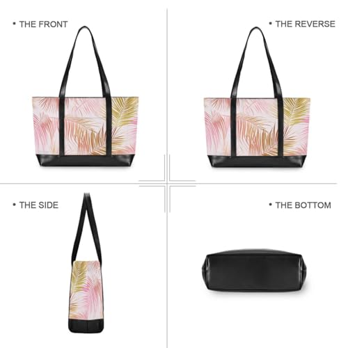 Tropical Palm Tree Pink and Gold Leaves simple laptop bag for women 14 with zipper laptop tote bag for work for teacher with diaper cartera para laptop de mujer3