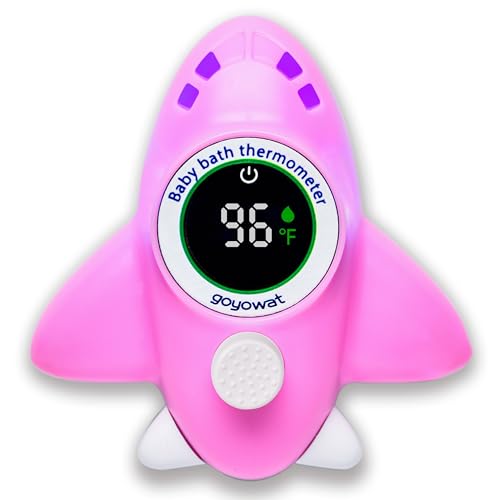 Image of Baby Bathtub Thermometer with LED Display Screen+Pink Airplane toy-2-in-1 | Color Coded Alarm (Cold /Comfortable /hot) Bath Temperature Monitor, Adorable Floating Toys for Infants, Essential for Babies