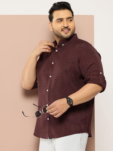 Image of Thomas Scott Men's | Solid | Textured Fabric | Full Sleeve | Slim Fit | Polyester-Blend | Spread Collar | Casual Shirt