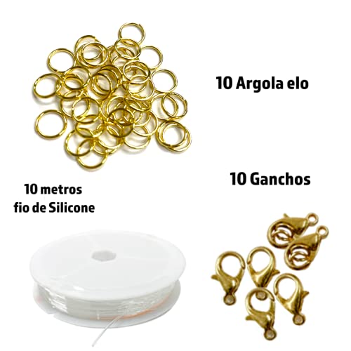 kit Miçangas Coloridas Infantil Aprox. 2300pçs Com Entremeios Bola Leitosa colorida Fio de Silicone