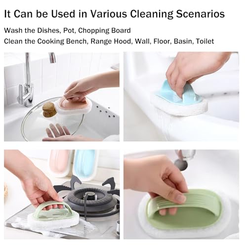 Image of Dish Brush,Bathtub Brush,Hand-Held Pool Scrub Brush,Pool Cleaning Scrubbing Sponge Pad,Bathroom Clean Scrubber Scouring for Cleaning Step Corner Shower Tile Sink Spas Tubs Kitchen (Pink 4 Packs)