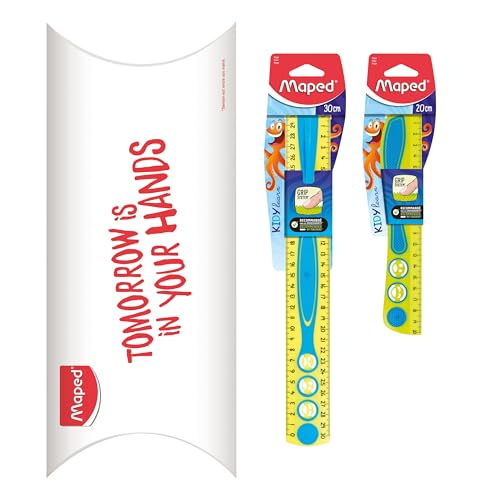 Maped - Lot de 2 Règles Kidy'Grip - Règle 20 cm + Règle 30 cm - Règle de Traçage - Système Grip Antidérapant, Graduation Ultra-Lisible - Bleu/Vert