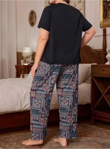 Image of Celary Women's Cotton Blend Printed Night Suit Set||Soft & Breathable Short Sleeve Top & Ethnic Print Pyjama Set||Also Available in Plus Size||Korean Night Suit||Comfortable Home Wear & Sleepwear