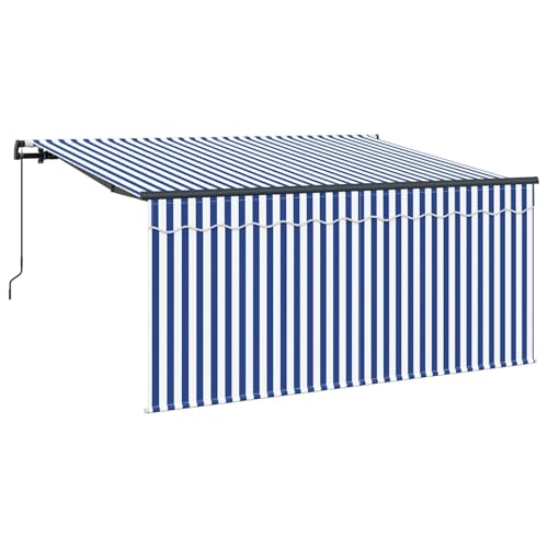 vidaXL Retractable Awning Retractable Blue and White 300 x 200 cm, Garden and Terrace, Modern Rectangular UV-Resistant Materials, Retractable Shade Solutions for Patio and Outdoor Awning