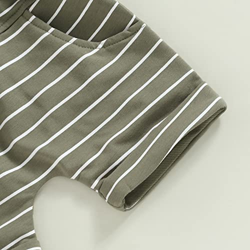Cute Newborn Baby Boy Clothes Short Sleeve Hooded Tops With Pocket Drawstring Short Casual Summer Outfits (Army Green, 12-18 Months) #TOP6
