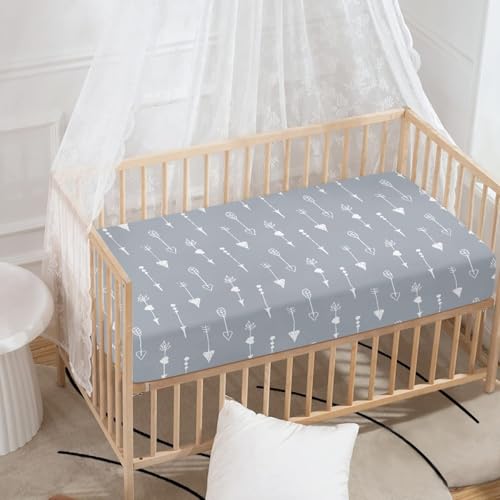 Image of Arrows Baby Crib Sheets for Boys Girls Grey Fitted Crib Sheet for Standard Crib and Toddler Mattress Cute Baby Mattress Sheets Toddler Bed Sheet 52x28x8 in