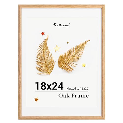 Fun Memories 18x24インチ ポスターフレーム、オーク無垢材ポスターフレーム、モダンフォトフレーム 18x24インチ 壁用 16x20マット、高解像度プレキシガラス&壁掛けフック付き(ベージュ、1パック)
