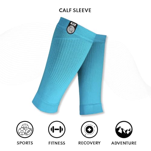 Image of KUE Compression calf sleeves for men and women | Running, Sports Activity | Improved Blood Circulation, Swelling, Calf Support in Muscle Fatigue & Recovery (Turquoise, L /XL)