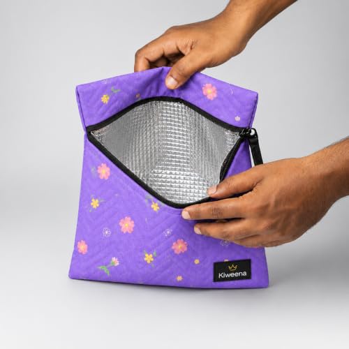 Image of Insulated Lunch Pouch for Office, School & Travel | Thermal Tiffin Bag with Aluminium Foil Lining | Leakproof, Lightweight & Reusable Lunch Organizer for Men, Women & Kids (Flower Printed)