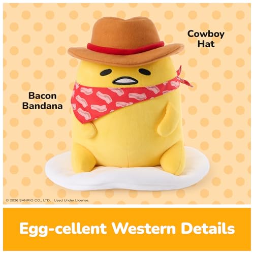 Image of GUND Sanrio Gudetama The Lazy Egg Cowboy 9-Inch Western Themed Stuffed Toy | Promotes Exciting Character Roleplay, Early Sensory Discovery, and Creative Screen-Free Storytelling; Soft, Collectible Plush