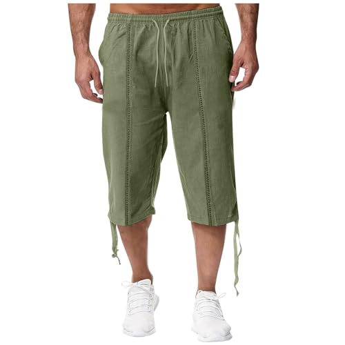 Dademeo Mens Capri Pants Casual Cropped Pants Beach Drawstring Elastic Waist Summer Trousers 3/4 Length Pants with Pockets2
