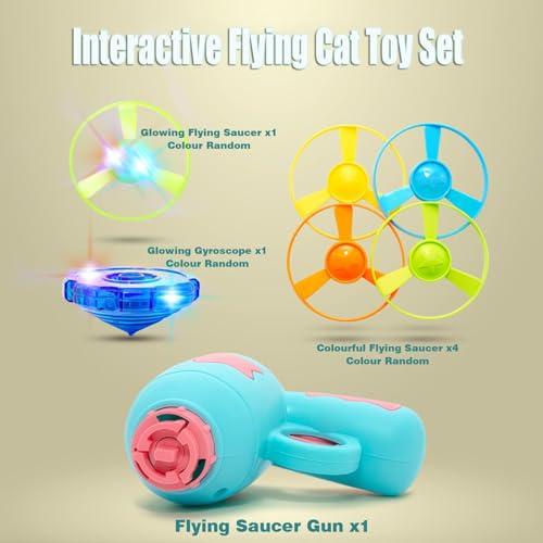 Image of Cat Toys, 1Pcs Cat Fetch Launcher 5Pcs Flying Propellers Set Interactive Hunting Training Toy, Indoor Outdoor Chasing Fetch Toy for Kittens Cats（Blue or Pink）