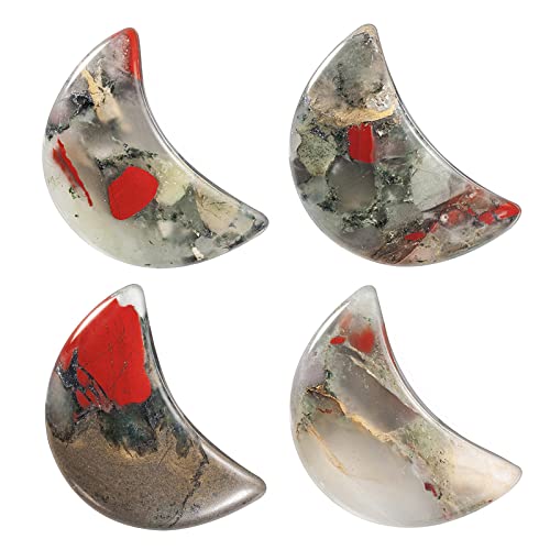 Nupuyai 4pcs Moon Shape Africa Bloodstone Crystal Palm Pocket Worry Stone Set