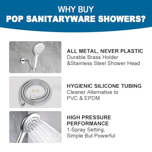 Pop Sanitaryware All Metal Shower Head With Handheld Chrome, High Pressure Showerheads With 72'' Stainless Steel Shower Hose And Brass Adjustable Shower Wand Bracket thumb #6
