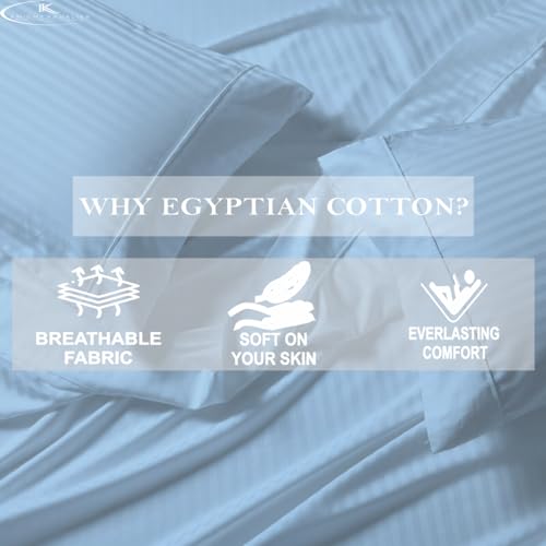 Image of Queen Bedsheet 100% Egyptian Cotton - 400 Thread Count Sheet Set - Includes 1 Flat Sheet & 2 Pillowcases - Durable, Breathable, Luxury Feel, Hotel Style - Sky Blue Striped