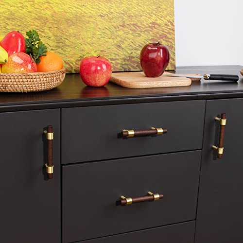 Qogrisun 6-Pack Brass Wood Knobs For Drawer Dresser, Gold Wood Cabinet Knobs, T Bar Single Hole Pulls Handles, Modern Kitchen Furniture Hardware, 2-3/8-Inch Total Length #TOP6