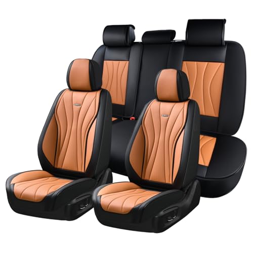 Image of Coverado Leather Seat Cover for Cars, Front and Back Car Seat Protector, Waterproof Seat Covers Full Set, Luxury Car Seat Covers, Automotive Seat Cushions Universal Fit for Most Cars (Black&Brown)