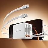 iVANKY Smallest 4-in-1 Retractable GaN Wall Charger for iPhone 17 Air, 45W USB C Charger Block with Dual USB C Cables, Fast Charging Samsung, 4-Port Adapter for 16/15/14 Pro Max, MacBook Neo