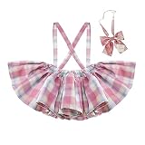 Yartina Baby Toddler Girls Plaid Pleated Suspender Mini Skirt + Bowknot Bow Tie Japan School Uniform