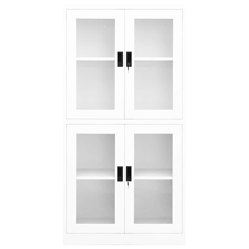 Armario de oficina acero blanco 90x40x180 cm, 4 puertas vidrio