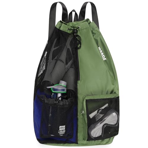 WANDF Swim Bag Mesh Drawstring Backpack with Wet Pocket for Swimming, Gym, and Workout Gear