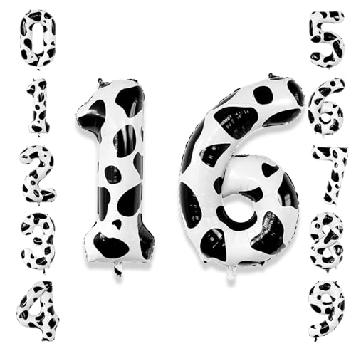 Cow Print Number 16 Balloon 40 Inch, Sweet 16 Farm Foil for Cowgirl Party