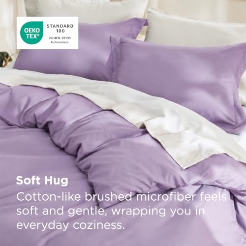 Image of Bedsure Duvet Cover King Size - Soft Double Brushed Bedding Set for Kids & Adults, Zipper Closure, 3 Pieces, Includes 1 Duvet Cover (104 inchx90 inch) & 2 Pillow Shams, NO Comforter, Light Purple