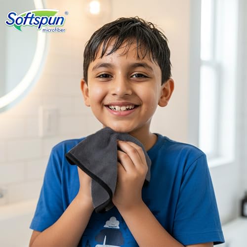 Image of SOFTSPUN Microfiber Baby Hand & Face Wipes 280 GSM 20x30 Cms 4 Piece Towel Set Grey! Super Soft & Comfortable for Newborn Baby and Kids Quick Drying Ultra Absorbent in Small Size.