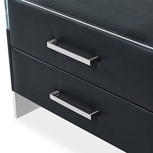 Zuri Modern Janus Black Leatherette Accent Table With Bent Glass And 2 Soft Close Drawers #TOP5
