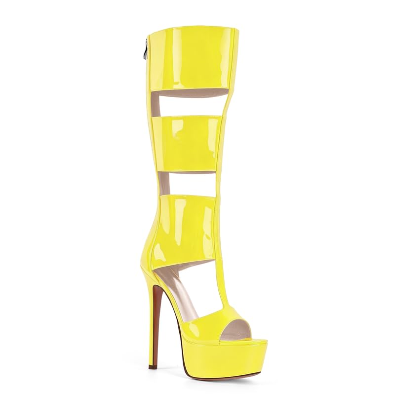 Image of Richealnana Women's Gladiator Knee-High Platform Heels-Stiletto Peep Toe Boots with Back Zipper for Club,Prom,Dance,Sexy