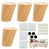Aerzouser 4er Set Möbelbeine Holz aus Eiche, Stabile Möbelfüße Holz für Sofa, Bett und Schrank,Montageplatten & Schrauben (Schräg 6 cm)