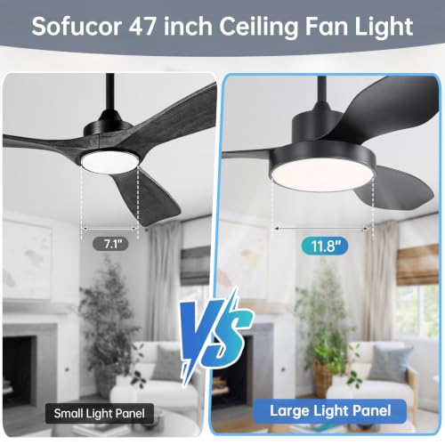 Image of Sofucor 47 Inch Ceiling Fan with Lights Flush Mount Modern Outdoor Ceiling Fans with Remote Control, 3CCT Dimmable 6 Speeds Quiet DC Motor & Timer for Patio Bedroom Living Room