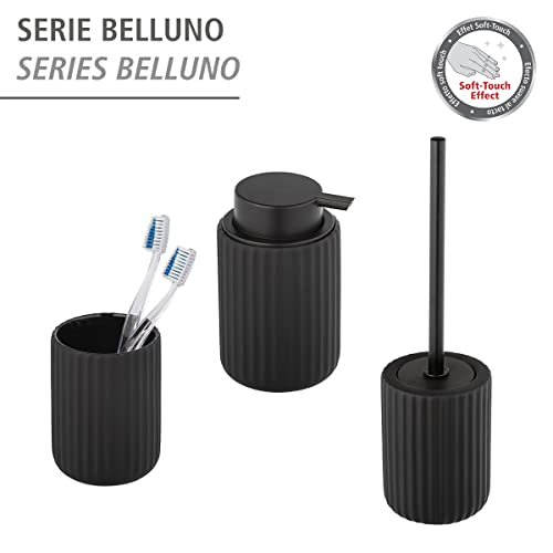 WENKO Belluno Toothbrush Holder for Toothbrush and Toothpaste Made of Elegant Ceramic with Modern Curves Ribbed Soft-Touch Surface in Matte Black Diameter 8 x 11 cm - Image 4