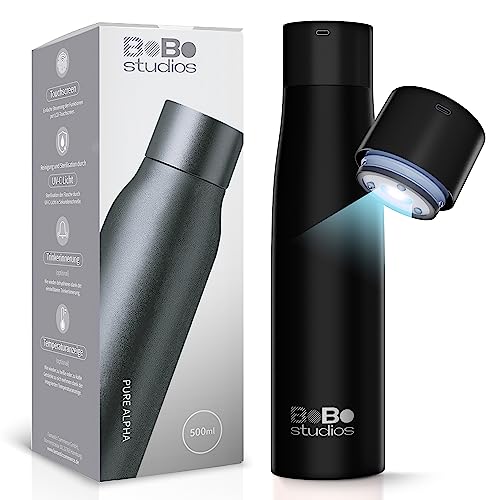 BoBo Studios® 500ml Smart Bottle Trinkflasche Isolierflasche aus Edelstahl, UVC Sterilisation gegen Bakterien Viren, 24 Std kalt, 12 Std heiß, Trinkerinnerung, Display, selbstreinigend, inkl. Zubehör
