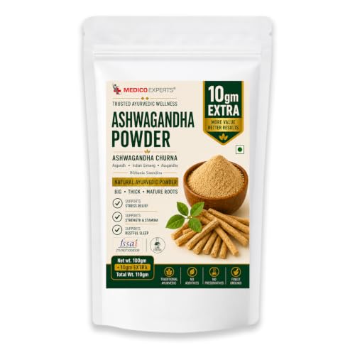 Image of Ashwagandha Powder 100gm + 10gm Free - Big, Thick, Mature Root Churna | Withania Somnifera (Indian Ginseng) | FSSAI Certified, Lab Tested, No Additives
