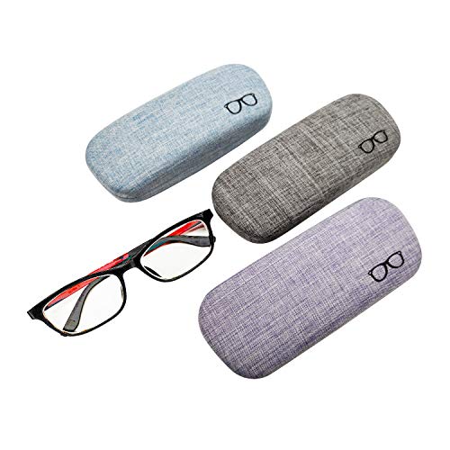 3Pack Hard Shell Eyeglasses Case Protector Linen Fabrics Large Glasses Case Concise #TOP1