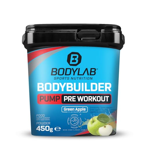 Bodylab24 Bodybuilder Pump Pre Workout Grüner Apfel 450g, mit L-Citrullin, L-Arginin, Vitaminen, Mineralstoffen, Glycerin, Dextrin und verschiedenen Pflanzenextrakten, lecker und fruchtig im Geschmack