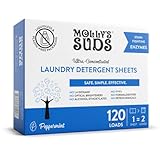 Molly’s Suds Laundry Detergent Sheets | Gentle on Sensitive Skin, Powerful Plant-Based Enzymes, Stain-Fighting | Liquidless & Plastic-Free Packaging | 120 Loads (Peppermint)