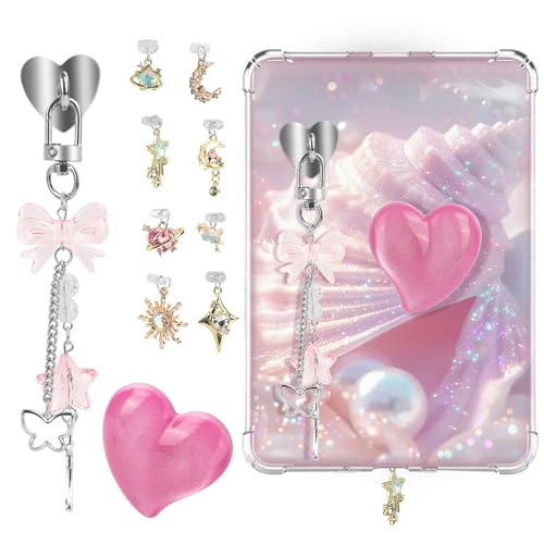 Bonito juego de dijes para Kindle, incluye 8 dijes de tapón antipolvo tipo C/USB C, soporte de agarre de corazón, llaveros brillantes con gancho