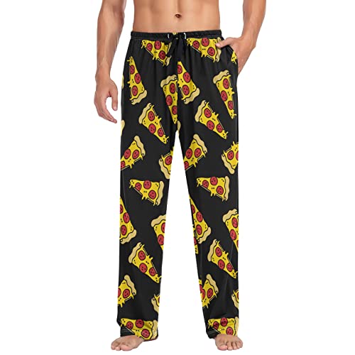ALAZA Men's Yellow Pizza Food Doodle Black Drawstring Pants Elastic Waist3