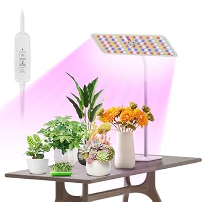 KINGPLUS Grow Lights with Stand, Full Spectrum Growing Light for Indoor Plants, 120 LEDs, 4 Dimmable Levels, Timer 4/8/12h, 12-60inches Height Adjustable,18w, Ideal for Desk Small Plants
