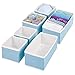 mDesign Set da 6 Divisori per cassetti Pieghevoli in Tessuto – Scatole per armadi in 2 Misure Diverse per Accessori e Biancheria Intima – Scatole Porta Oggetti – Azzurro/Bianco