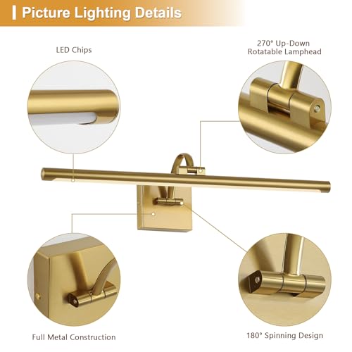 Image of DESOOP Brass Picture Lights for wall Hardwired LED Picture Frame Light Dimmable Painting Lights for Wall Portrait Artwork 23.62 inch 14W Warm White