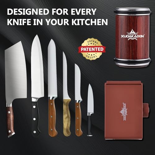Image of The Innovative Knife Sharpener - Patented Multi-Angle Premium Rolling Knife Sharpener with Extra Replacement Head for Chef's, Fruit, and All Steel Knives (Colorful Wood)