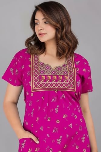 Image of Women's Cotton Jaipuri Nighty Gown - Pack of 2 Rajasthani Print Maxi Night Dress with Pocket - Soft & Comfortable Ladies Sleepwear & Loungewear